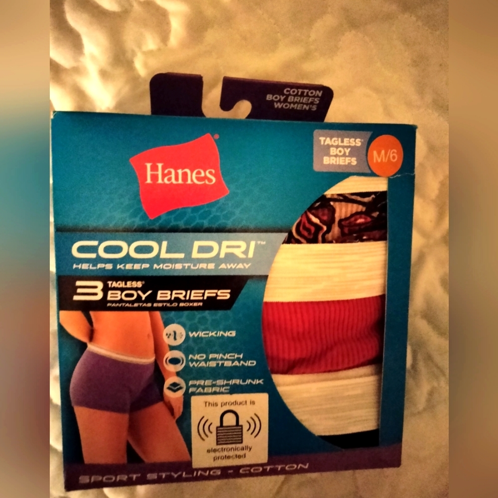 NWT Hanes Women's 3 Pack Tagless boy briefs 🩲 size Medium/6 Cool Dri